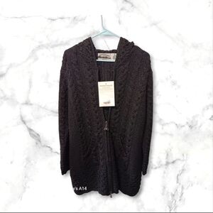 ARAN CRAFTS HOODED WOOL CARDIGAN